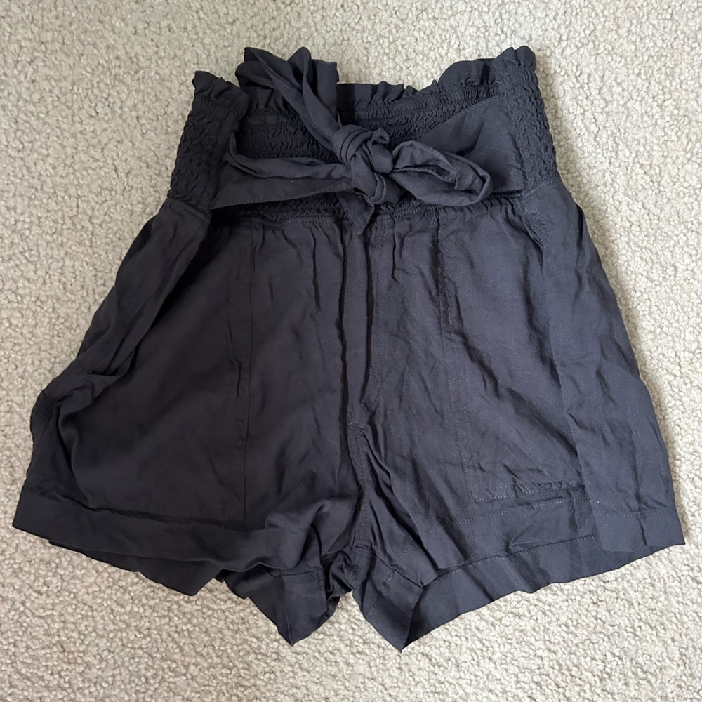 Black high wasted tie shorts